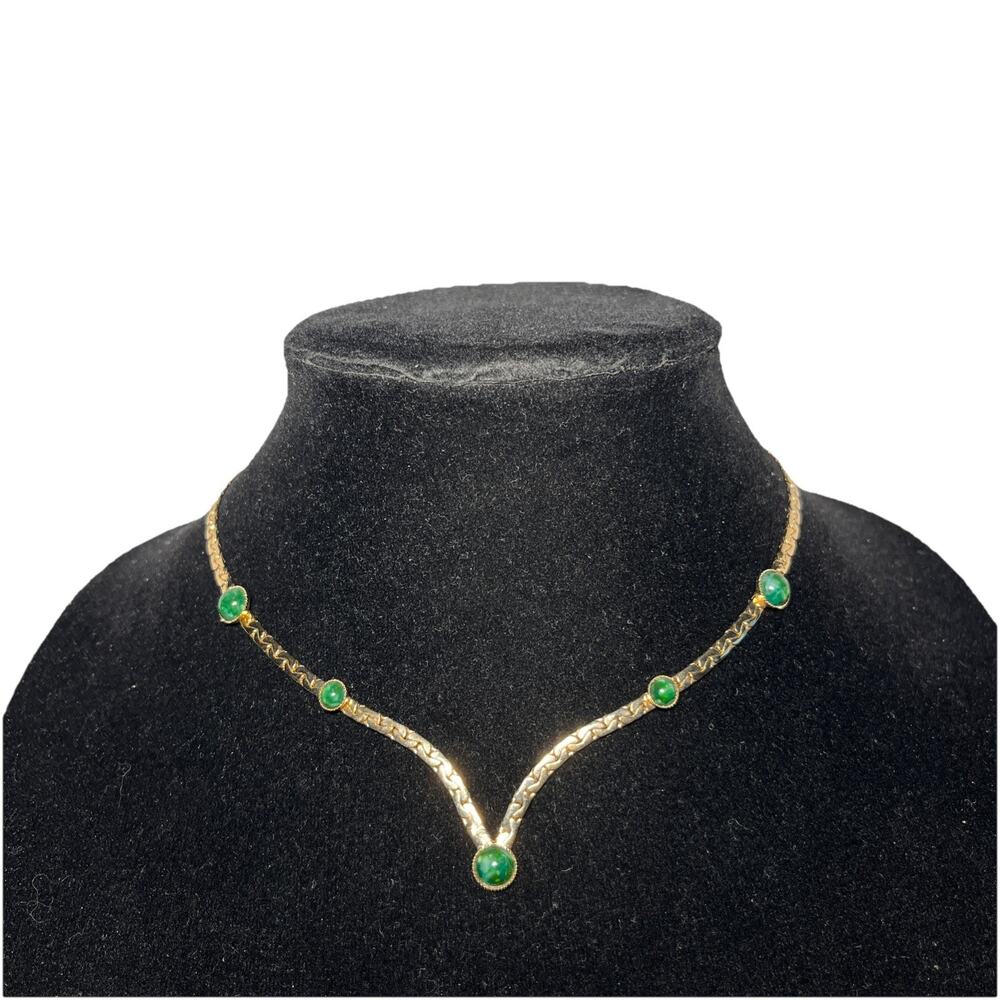 Vintage Sarah Coventry Faux Malachite GoldTone Necklace 15” Fantastic Condition
